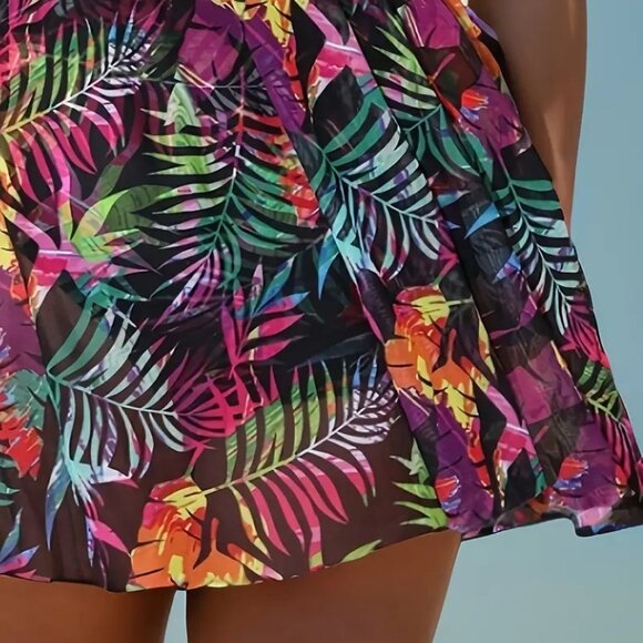 Women Plus Size Tropical Flattering Skirted Top & Bottom Tankini Set 16W & 20W - Picture 3 of 11
